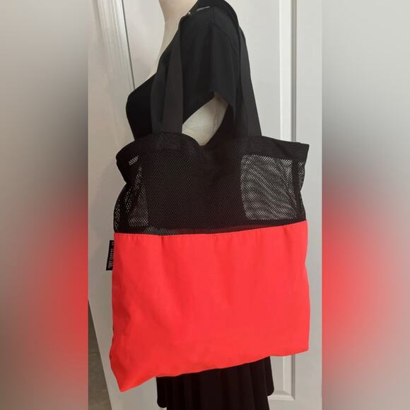 Victorias Secret PINK Tote Bag/Pool Bag Bright Orange Black Mesh Dual Handle - Picture 5 of 12